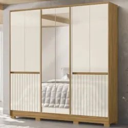Guarda Roupa Casal 216cm Com Espelho Freeze Freijó/Off Z17   - Mpozena