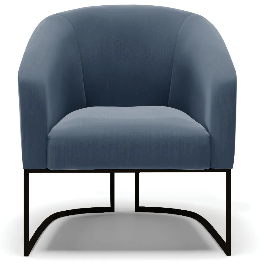 Poltrona Decorativa Base Industrial Preto Stella Suede Azul Marinho D03 - D'Rossi