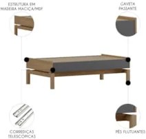 Mesa de Centro Para Sala 100cm Soleil Tauari/Grafite F07 - Mpozenat