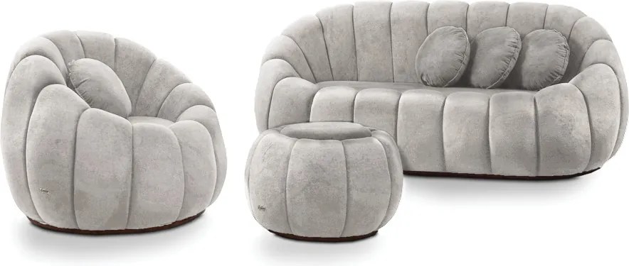 Sofá 2 Lugares com Puff e Poltrona Orgânica Fixa Cloud Bouclê E03 - D'Rossi - Cinza claro