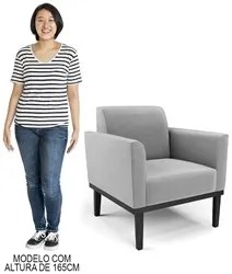 Sofá Namoradeira e 2 Poltronas Base Madeira Preto Maressa Suede Cinza