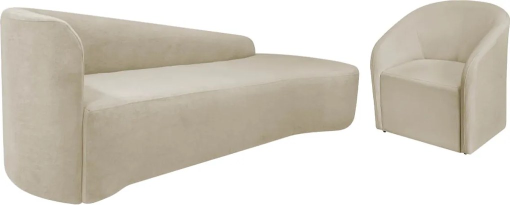 Kit Sofá Curvo França 180cm LD. e Poltrona Luiza Max Conforto, Elegância e Design Moderno Linho