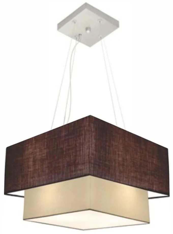 Lustre Pendente Duplo Quadrado Vivare Md-4157 Cúpula em Tecido 40x35cm Café / Bege - Bivolt