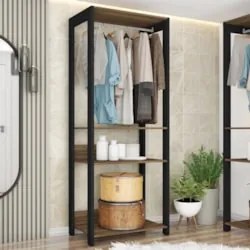 Guarda Roupa Solteiro Closet 73cm 3 Prateleiras Una Mel/Preto C01 - Mp