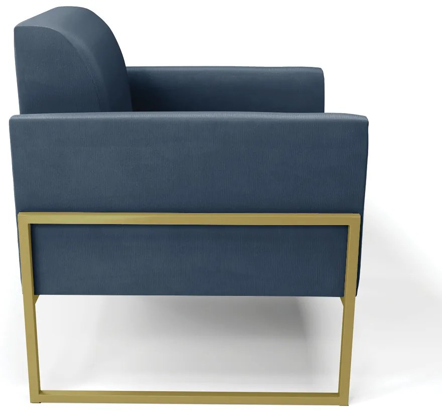 Kit 2 Poltronas Base Industrial Alta Dourado Marisa Suede D03 - D'Rossi - Azul Marinho
