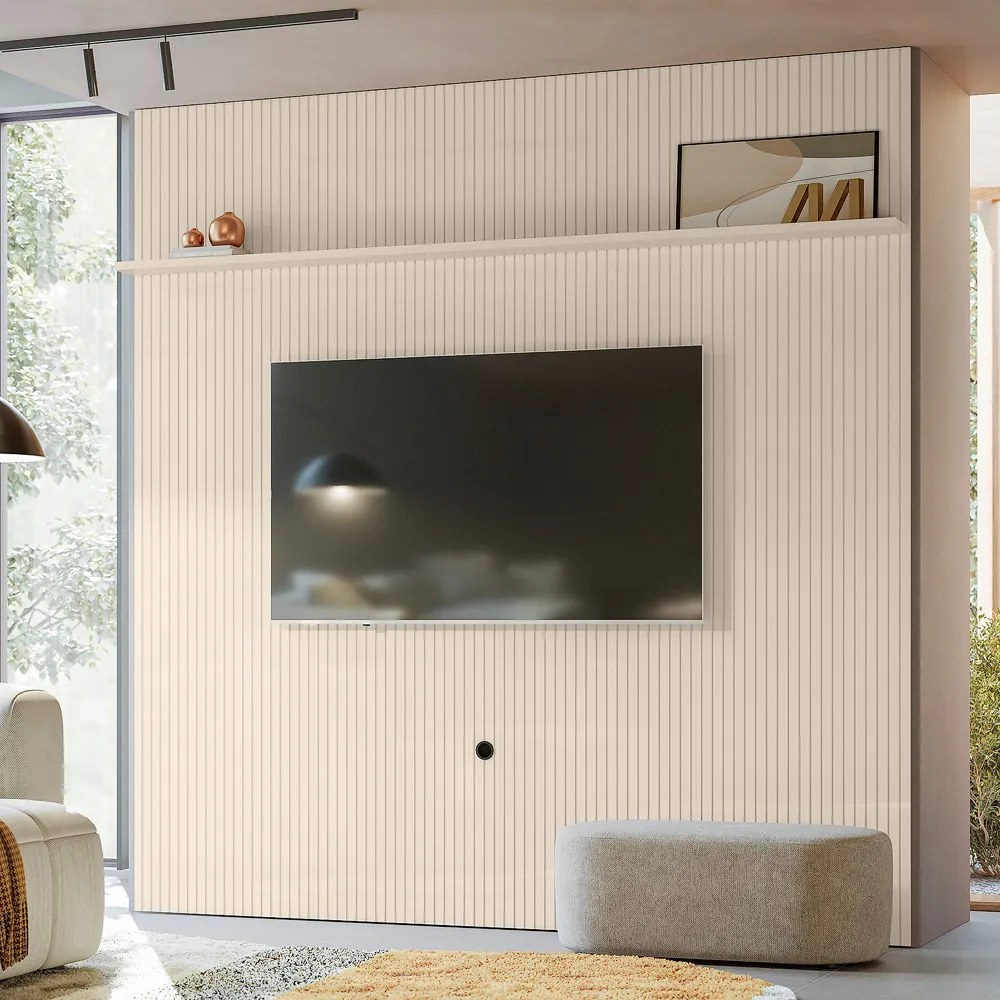 Painel TV 75 Pol 238cm Ripado para Sala Kalven M20 - D'Rossi - Off White