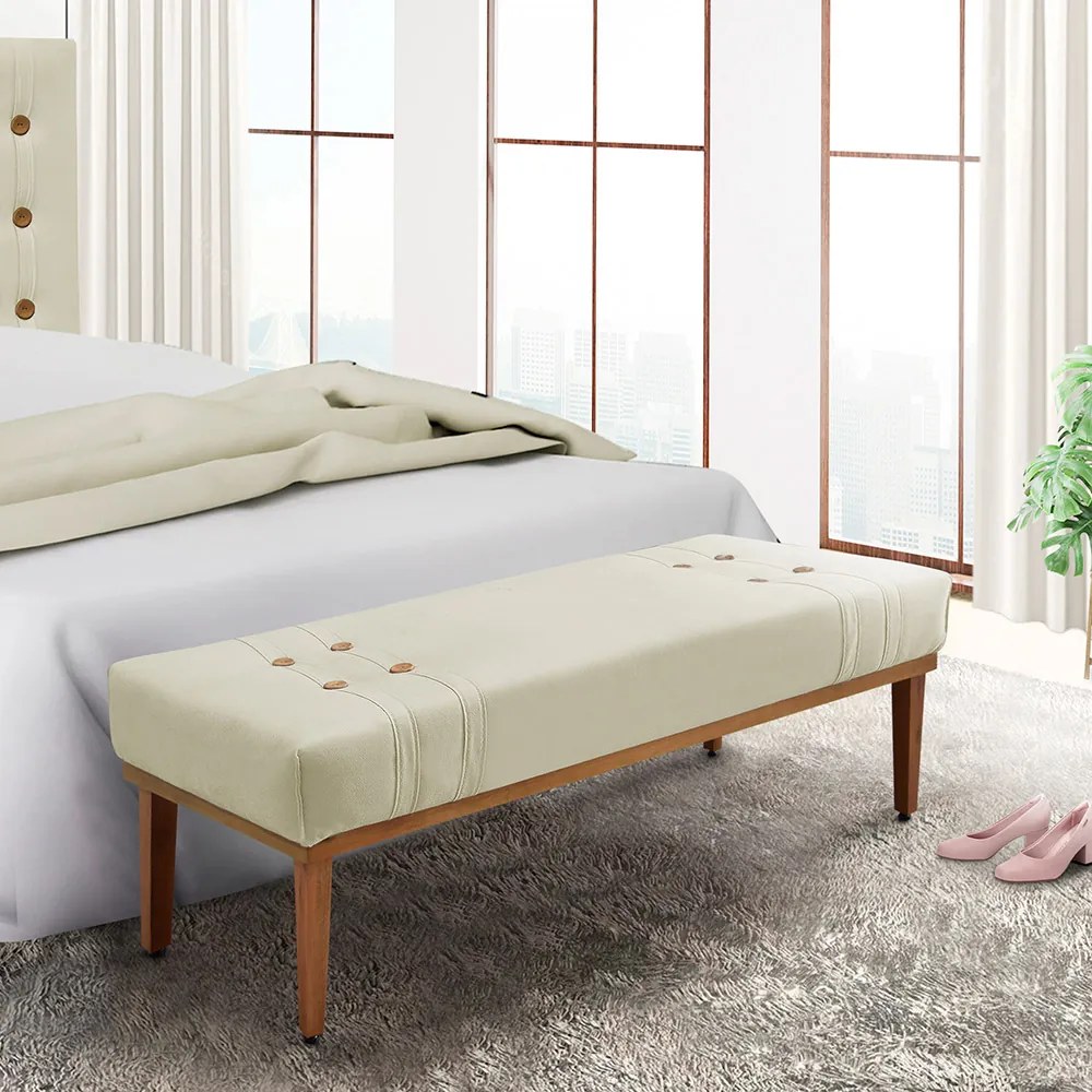 Recamier Decorativo 140cm Kors Veludo Pés de Madeira Bege G63 - Gran Belo