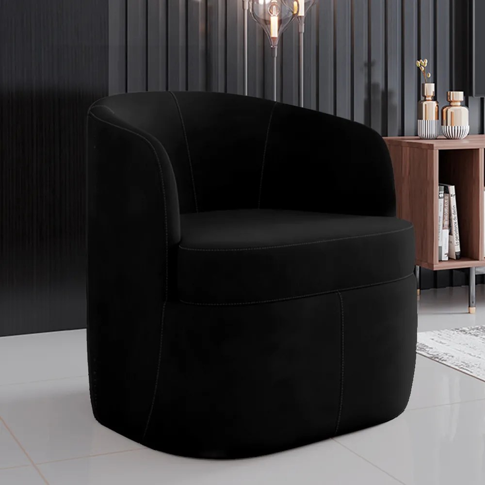 Poltrona Decorativa Design Moderno Bel Sala de Estar Base Giratória Veludo Preto G33 - Gran Belo