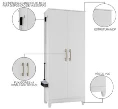 Armário Multiuso Lavanderia 2 Portas Mali Z17 Branco - Mpozenato