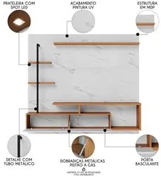 Painel para TV 58 Pol com Bancada Goiás C05 Calacatta/Freijó/Branco Ne