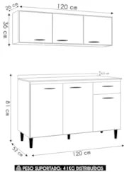 Armário de Cozinha CP01 Com Tampo 120cm Classic Z46 Preto - Mpozenato