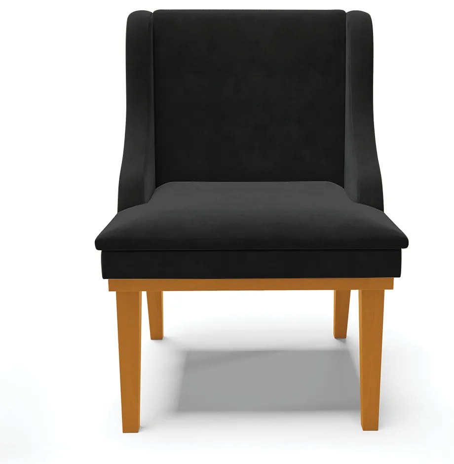 Cadeira Sala Jantar Kit 2 Liz Base Madeira Castanho Suede D03 - D'Rossi - Preto