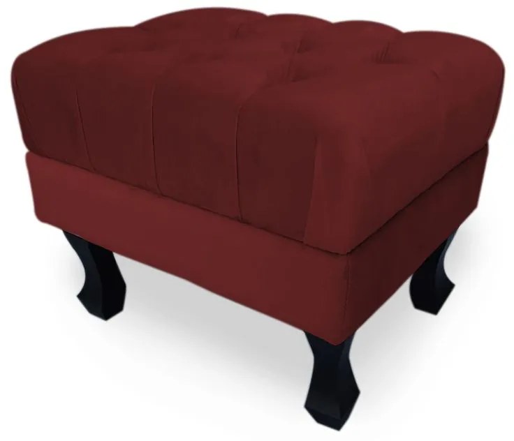 Puff Baú Decorativo Capitonê Luis XV 50x40cm Suede Bordô - Sheep Estofados - Vermelho escuro
