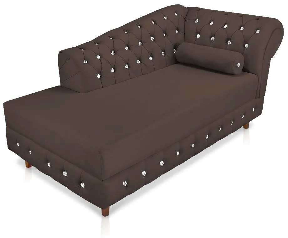 Divã Chesterfield 165 cm Capitonado com Strass Suede M11 - D'Rossi - Marrom