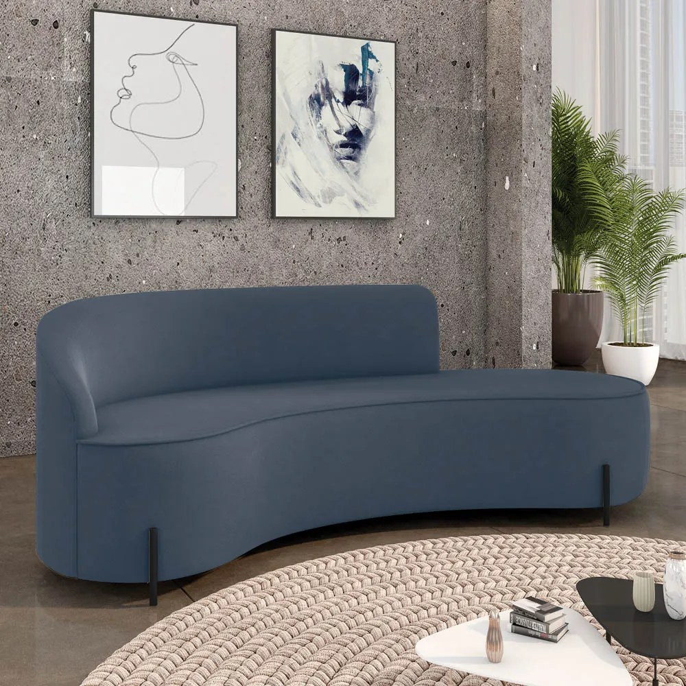 Sofá 4 Lugares Orgânico 220cm Pé Ferro Preto Morgan Suede D03 - D'Rossi - Azul Marinho