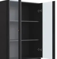 Cristaleira 2 Portas de Vidro Pés Madeira Arlo A10 Nero/Preto - Mpozen