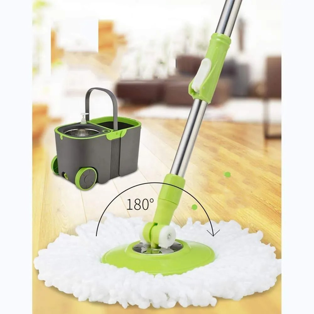 Esfregão Mop Giratório Limpeza + Balde Inox Rodinha + Microfibra Alta Qualidade