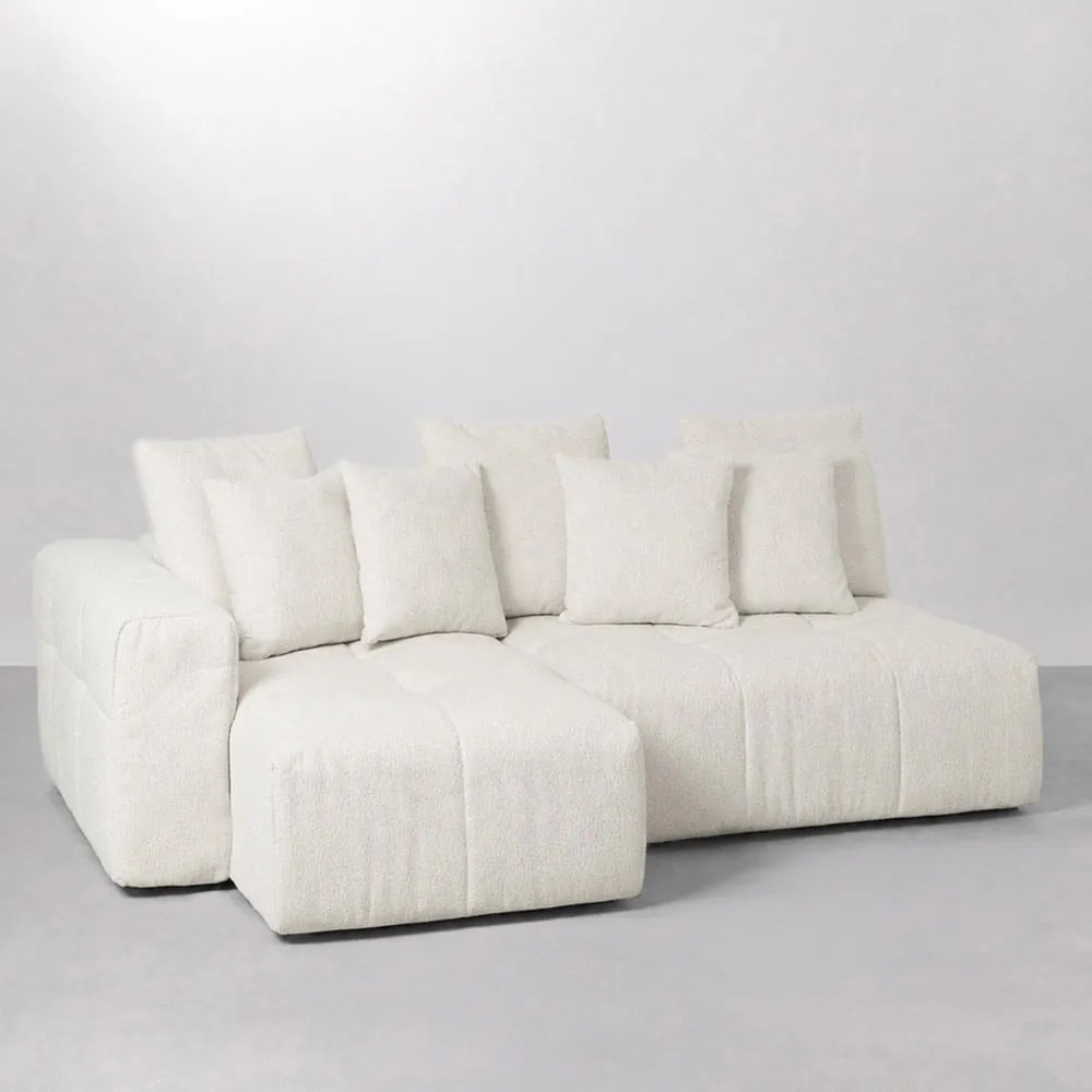 Sofá Gomos Chaise com Braço Esquerdo Bouclé Aveia