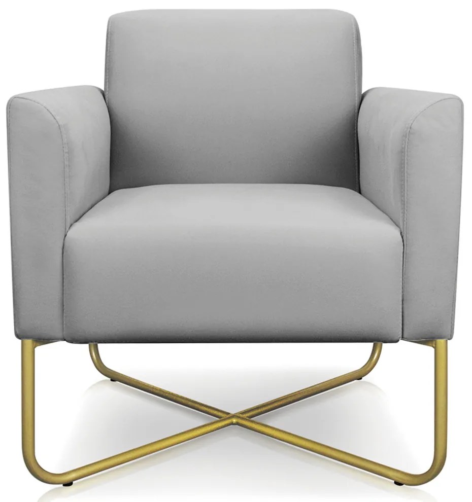 Poltrona Decorativa Isabella Base X Suede Cinza/Dourado G19 - Gran Belo