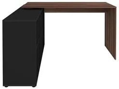 Mesa Escrivaninha em L Eron e Gaveteiro com Rodízios Mity A06 Ipê/Pret