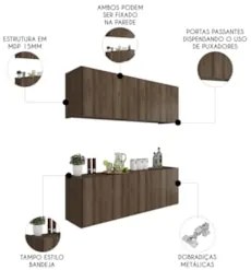 Armário de Cozinha e Balcão Suspenso 118cm Monna Freijó Z34 - Mpozenat