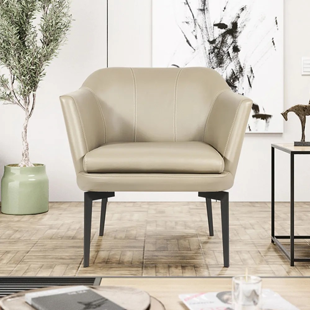 Kit 02 Poltronas Decorativas Rosalie Couro Bege G34 - Gran Belo