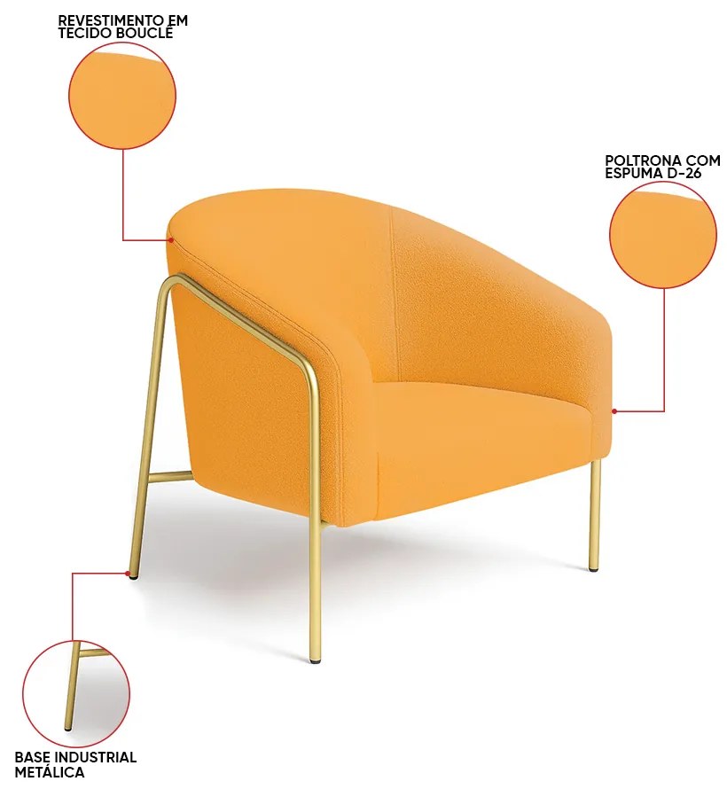 Poltrona Sala Industrial Alta Dourado Stella Bouclê D03 - D'Rossi - Mostarda