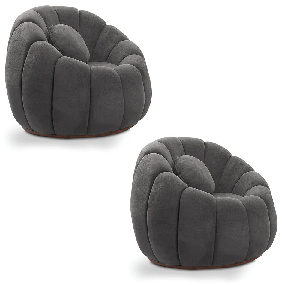 Poltrona Decorativa Orgânica para Sala Kit 2 Cloud Bouclê E03 - D'Rossi - Cinza escuro