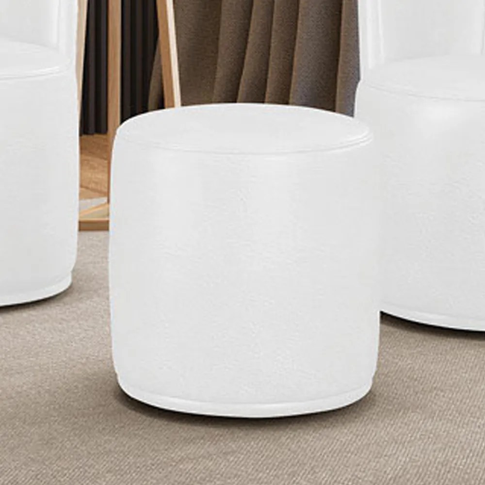 Puff Redondo Orgânico para Sala Kit 2 Malu Sintético PU M11 - D'Rossi - Branco