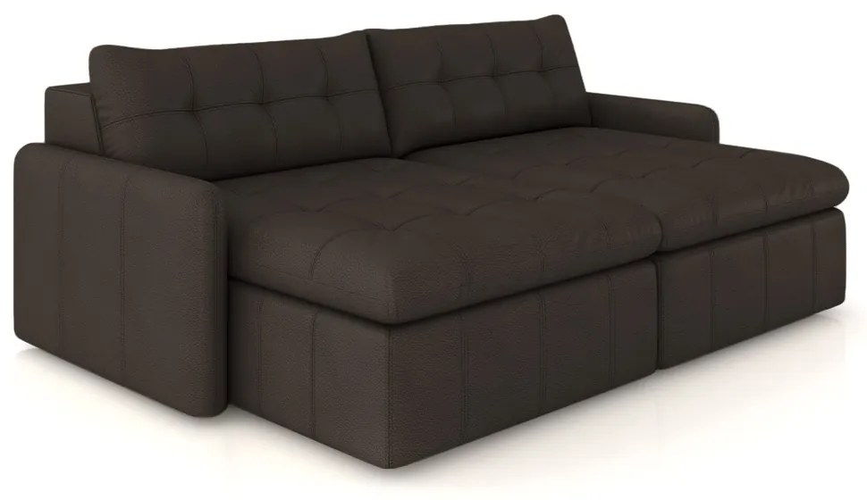 Sofá Retrátil Bipartido Sala de Estar Belém 224cm Couro Marrom G52 - Gran Belo