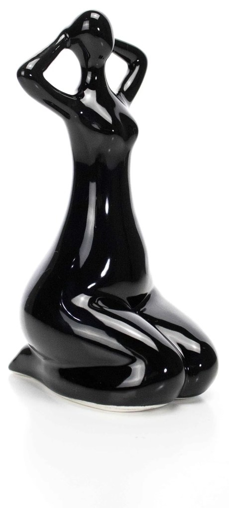 Escultura Mulher Em Porcelana Preto 25x10 Cm - D'Rossi