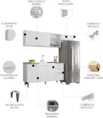Armário de Cozinha CP03 Com Pia 150cm Pérola Z34 Branco     - Mpozenat