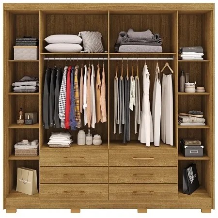 Guarda Roupa Com Espelho Canadá 6 Portas e 6 Gavetas Nature/Brisa - Vila Rica Móveis