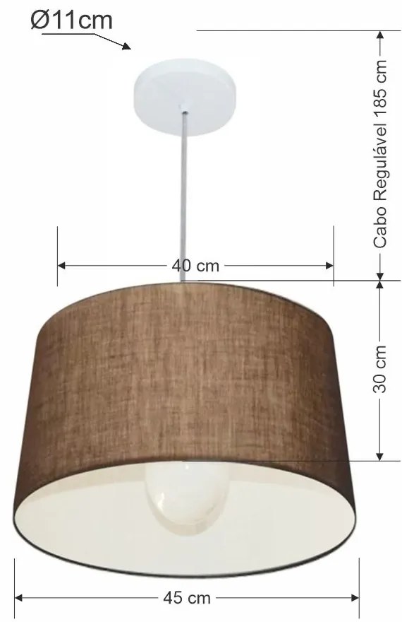 Lustre Pendente Cone Md-4241 Cúpula em Tecido 30/45x40cm Café - Bivolt