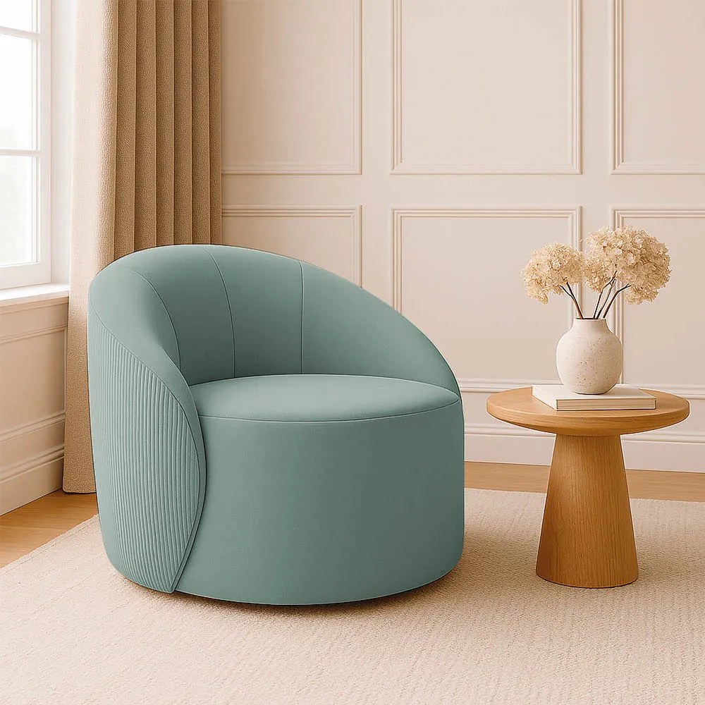 Poltrona Decorativa Orgânica Giratória Lua Cotelê/Veludo D03 - D'Rossi - Menta