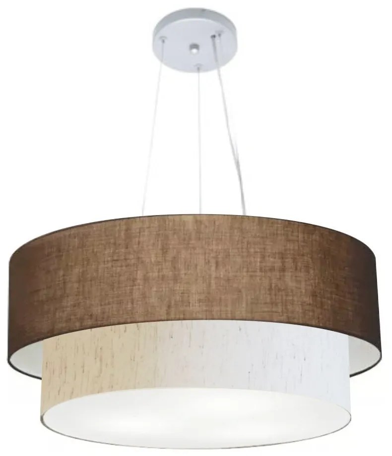 Pendente Cilíndrico Café e Linho Bege MJ-4082 Para Mesa de Jantar e Estar