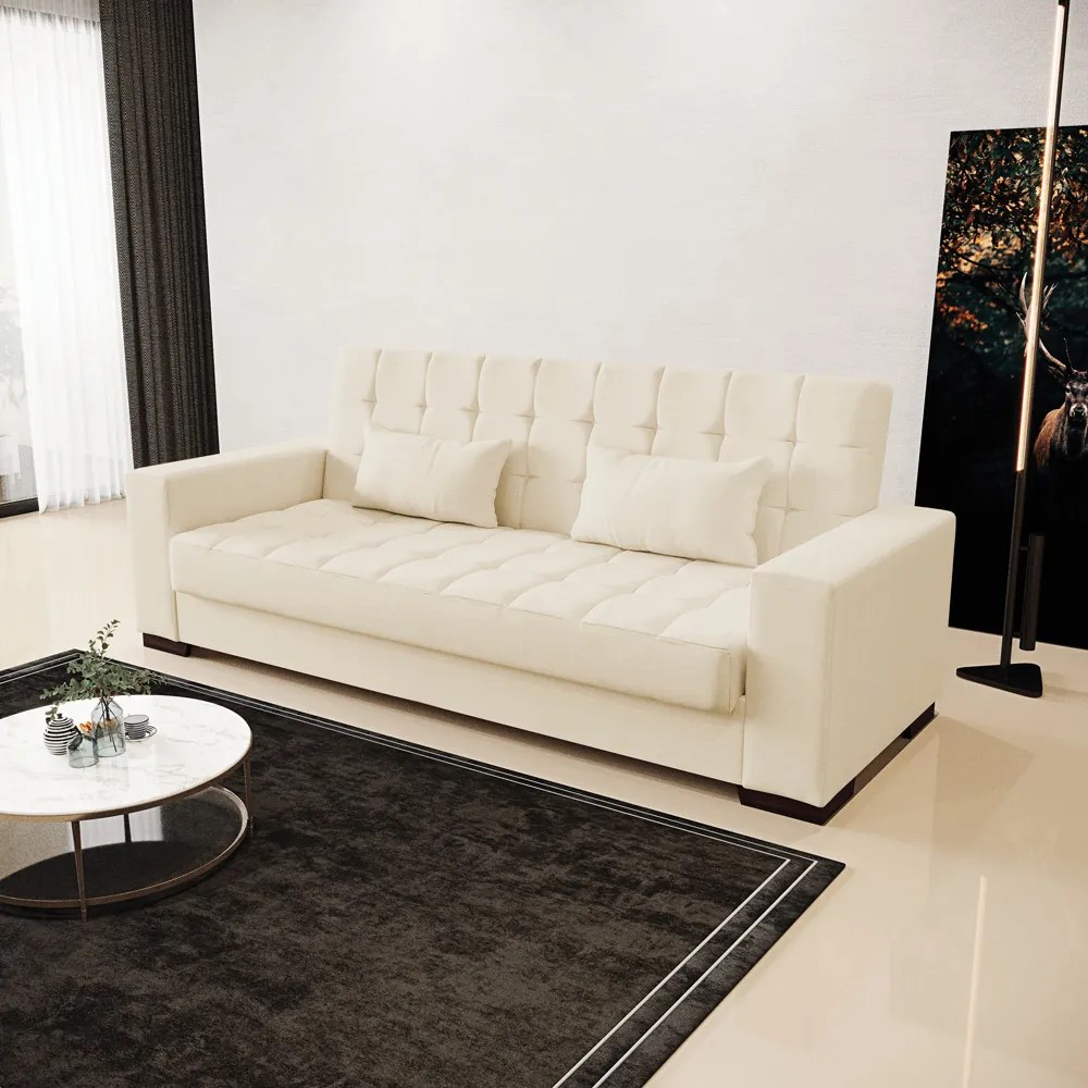 Sofá Cama Casal 3 Lugares 210cm Lisboa Linho Bege  D03 - D'Rossi