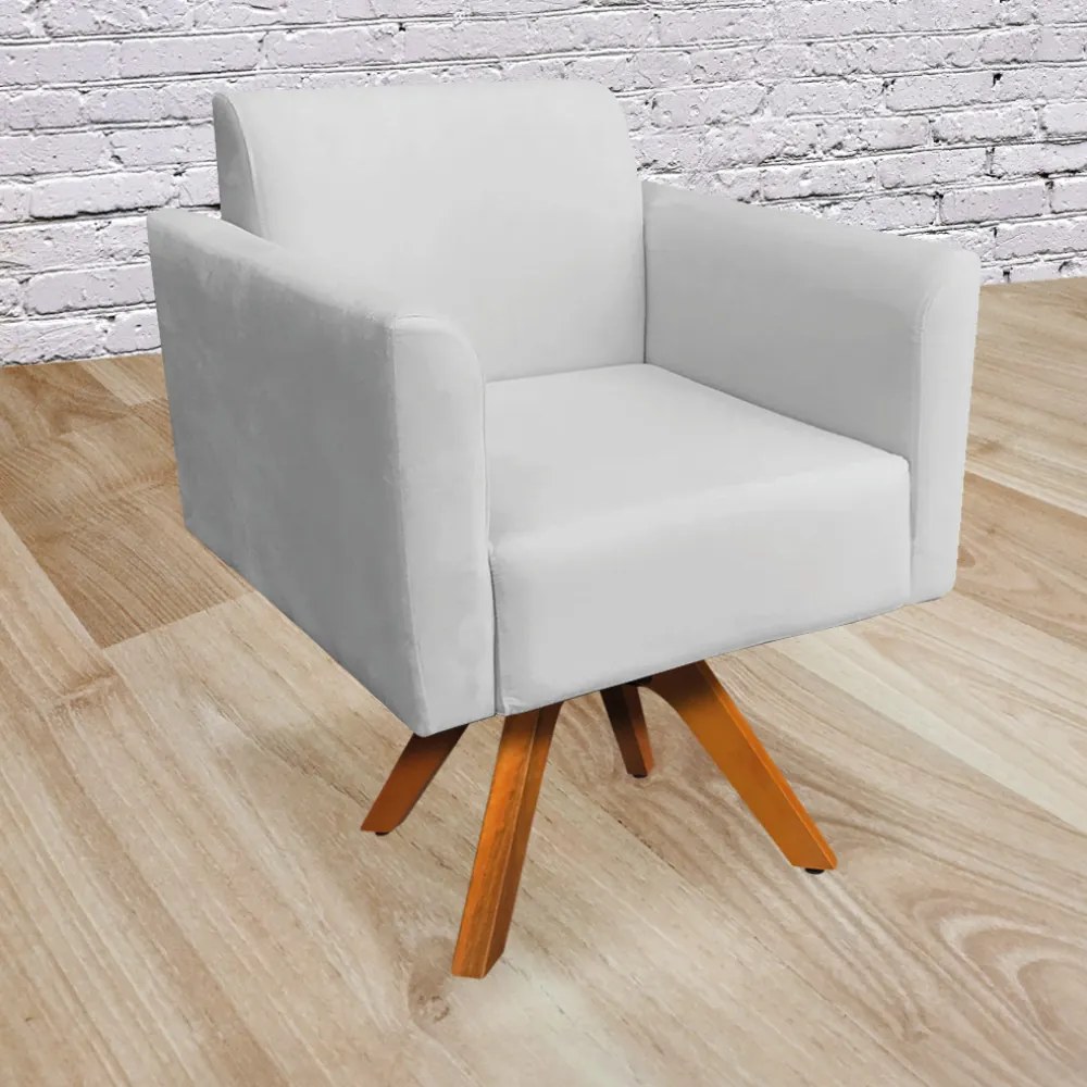 Poltrona Giratória Marisa Suede Base Madeira MM30 D03 - D'Rossi - Cinza