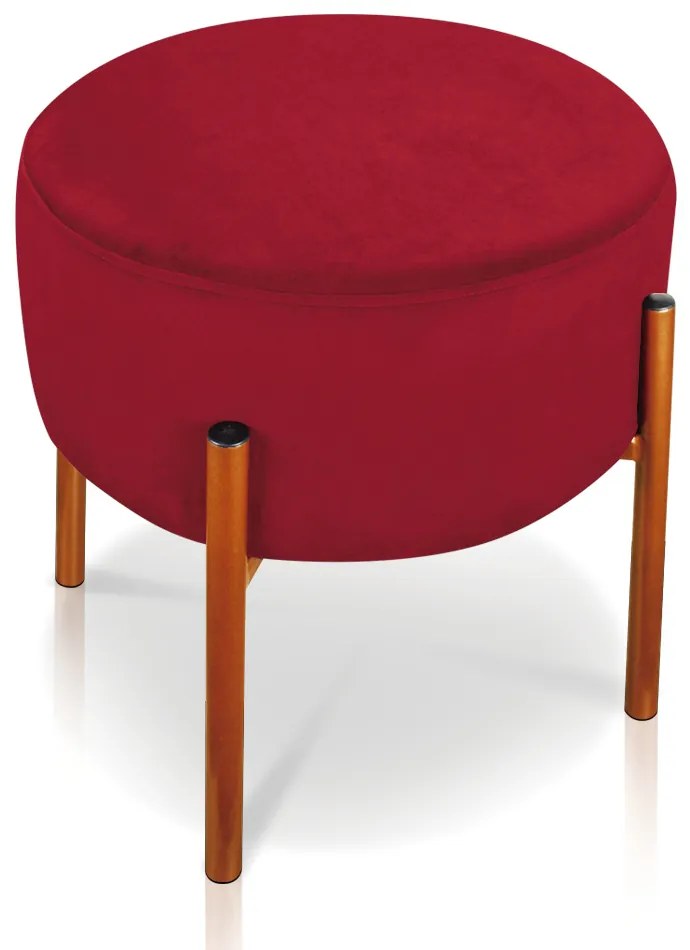 Kit 04 Puffs Iron Suede Base Metálica Cobre - Vermelho