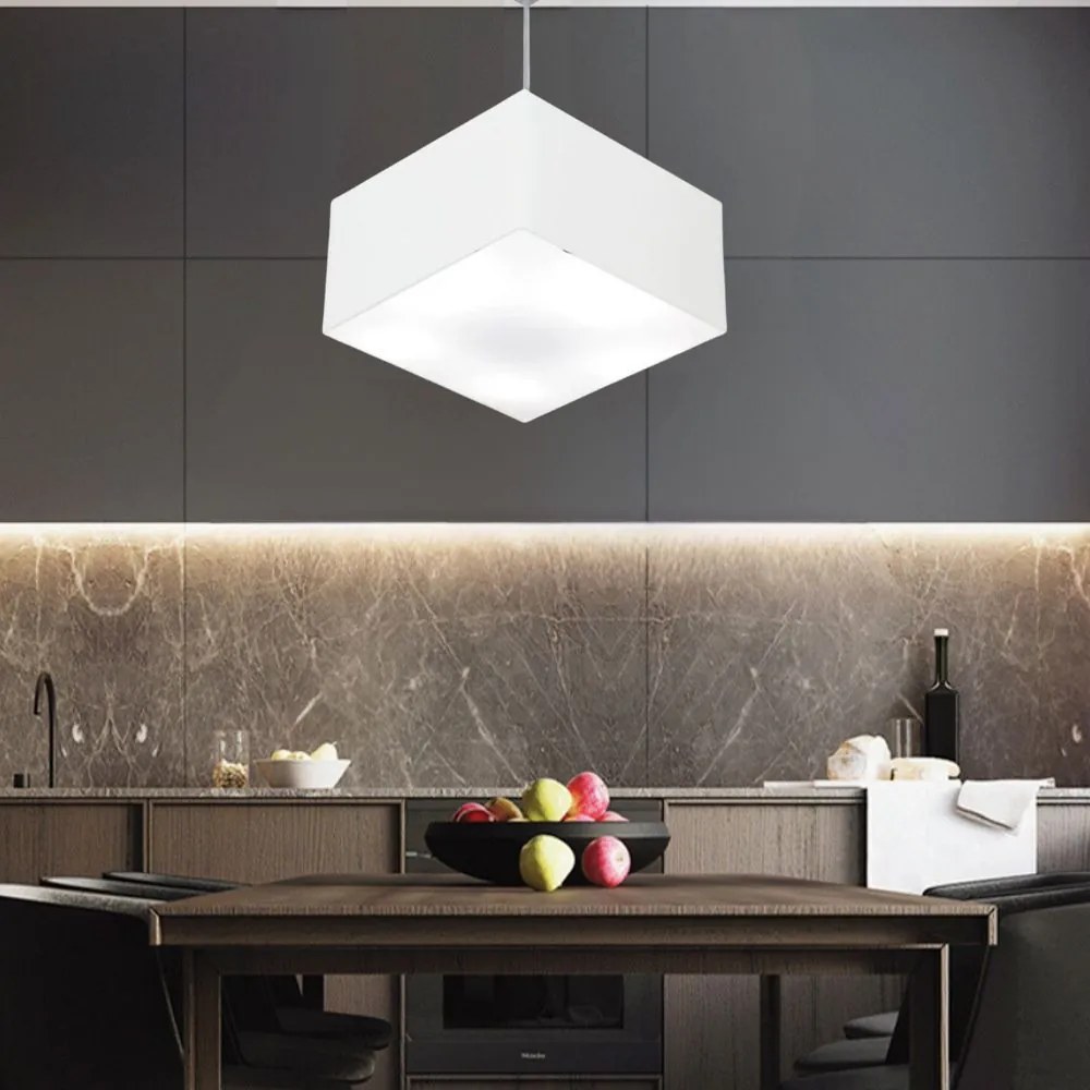 Lustre Pendente Quadrado Md-4020 Cúpula em Tecido 21/35x35cm Branco - Bivolt