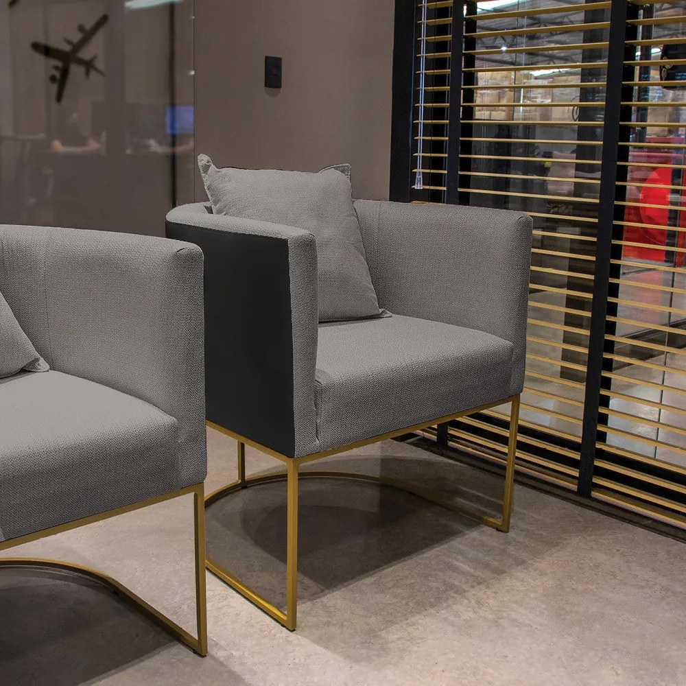 Poltrona Paola Corano Preto com Linho Base Metálica Dourado D03 - D'Rossi - A26 Grafite