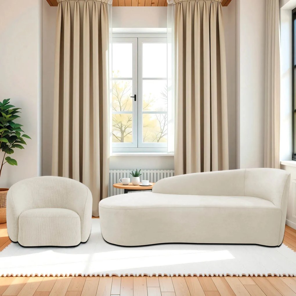 Kit Divã Recamier Orgânico França 160cm Lado Esquerdo e Poltrona Amore Bouclé