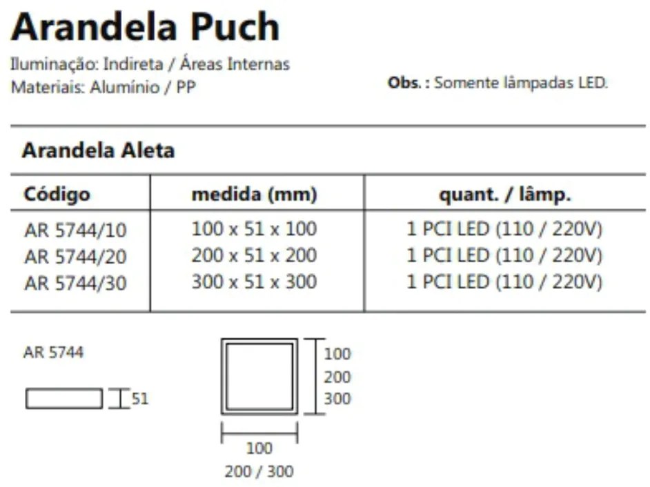 Arandela Puch Quadrada Interna 1Xpci Led 5W 30X5X30Cm | Usina 5744/30 (BT - Branco Texturizado, 110V)