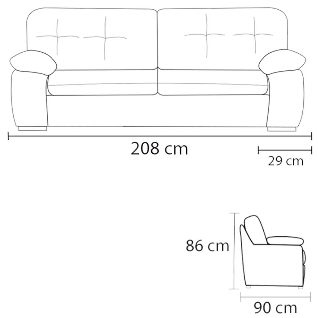 Sofá de Couro 3 Lugares Texas 208cm M06 Cor Preto 450 - ADJ DECOR