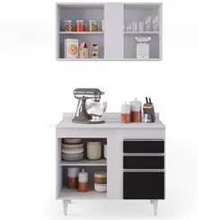 Armário Aéreo Indiana e Balcão Gabinete 100cm Luziania Branco/Preto -