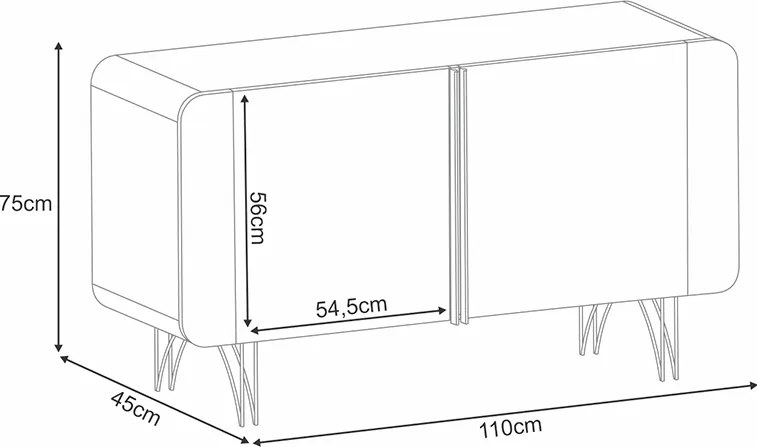 Buffet Decorativo Bambino MDP/MDF Sala de Estar Pés em Aço Off White/Champagne G26 - Gran Belo