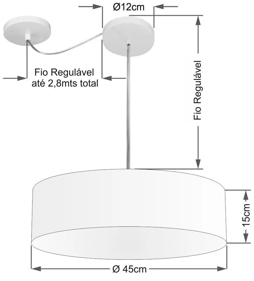 Lustre Pendente Cilíndrico Com Desvio Md-4222 Cúpula em Tecido 45x15cm Branco - Bivolt