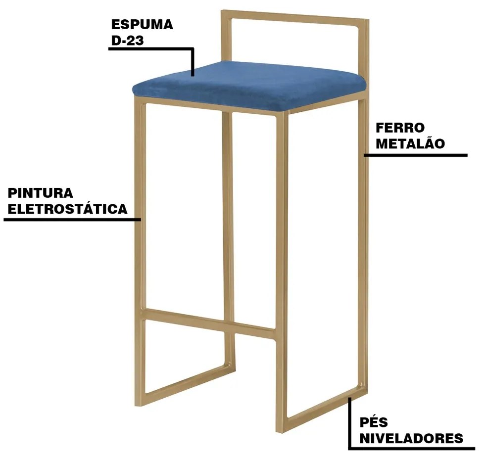 Banqueta Decorativa Selena Base Gold Suede Azul Marinho G41 - Gran Belo
