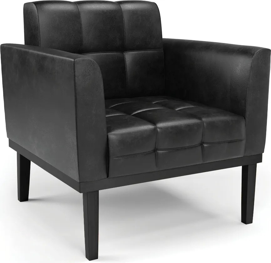 Poltrona Decorativa Karen Pés Fixo em Madeira PU Preto Brilho G19 - Gran Belo
