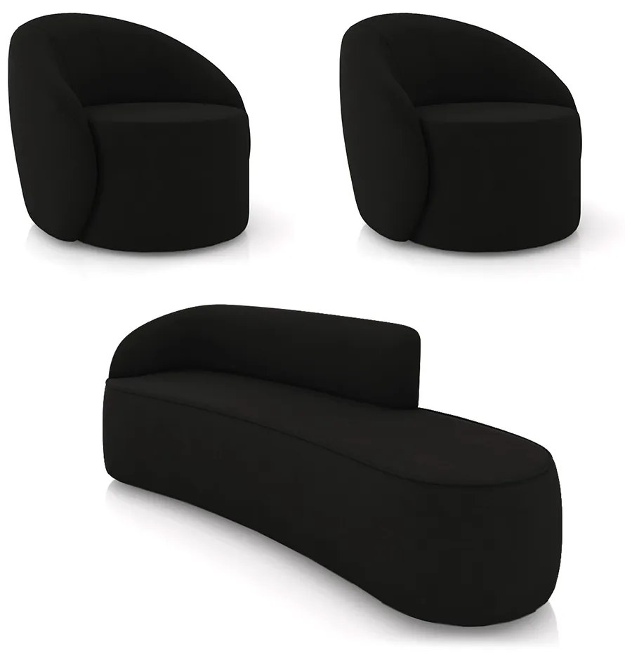 Sofá 4 Lugares Orgânico 220cm Morgan e 2 Poltronas Lua Suede Preto D03 - D'Rossi